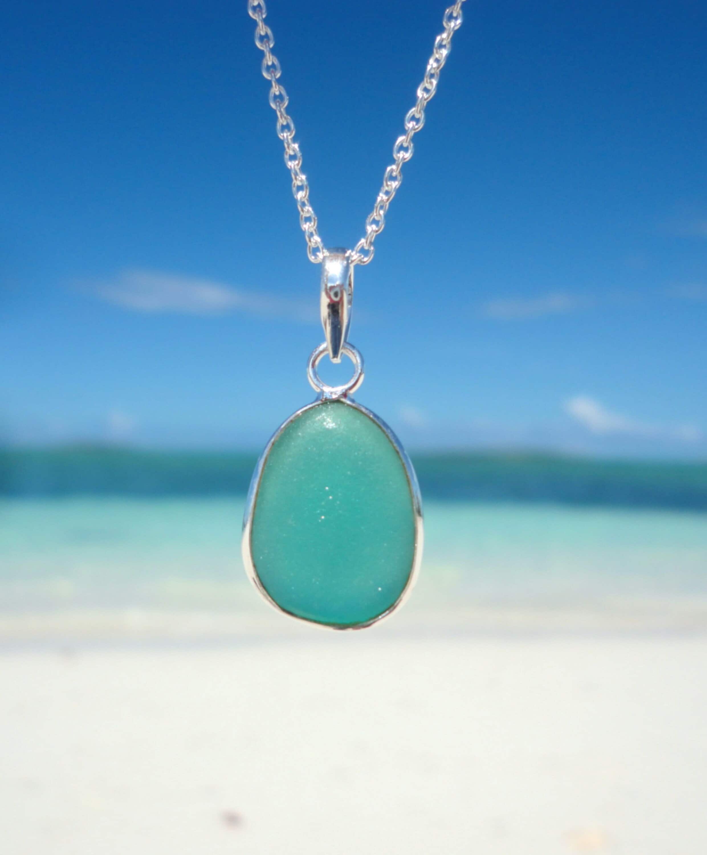 Teal Sea Glass Necklace Sterling Silver Wire Wrapped Beach Glass Necklace Ocean Mermaid Necklace Sea Glass Gift Sea Glass Jewelry Etsy