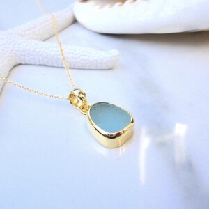 Petite Gold Sea Glass Pendant Necklace Gold Plated Beach Glass Jewelry Ocean Jewelry Beach Jewelry Gold Coastal Charm Necklace Minimalist image 5