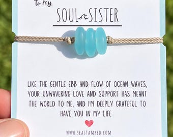 Pulsera de hermana del alma Pulsera de cristal de mar Pulsera sencilla de cristal de playa Regalo para hermana no biológica Regalo de hermana del alma para mejor amiga Regalo de Galentine