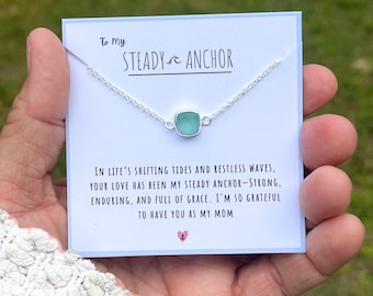 Sea Glass Bracelet for Mom Dainty Ocean Jewelry Beach-Inspired Gift for Her Mothers Day Gift Custom Card Coastal Bracelet Sea Glass Jewelry