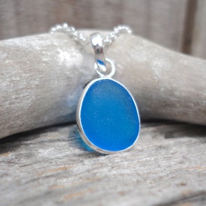 Cobalt Blue Silver Bezeled Sea Glass Necklace-Sterling Silver Wire Wrapped around Beach Glass-Ocean Necklace for Mermaids image 2