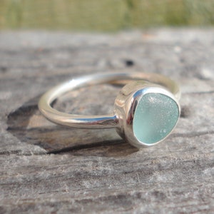 Sea Foam Green Thin Band Sea Glass Ring Sterling Silver Minimalist Beach Ring Sea Glass Jewelry for Mermaids Ocean Ring Beach Jewelry