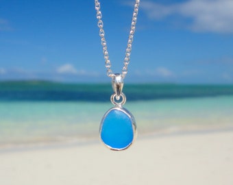 Petite Cobalt Blue Sea Glass Pendant Necklace Sterling Silver Pendant Beach Glass Jewelry Ocean Jewelry Birthday Gift Beach Wedding Jewelry
