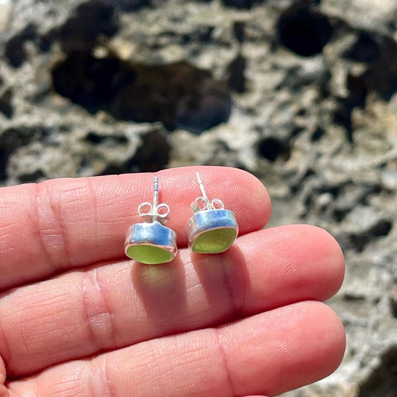 Stud Earrings Sea Glass Earrings Sterling Silver Beach Glass Earring Mermaid Tears Jewelry Ocean Earring Sea Glass Jewelry Gift for Wife image 17