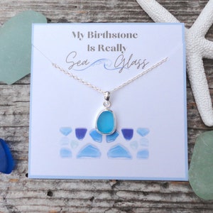 Birthstone Sea Glass Pendant Necklace, Birth Stone Necklace Gift, My Birthstone is Sea Glass, Sterling Silver Sea Glass Valentines Necklace