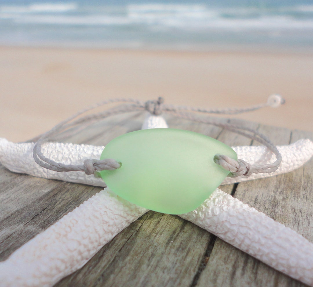 Green Sea Glass Piece Bracelet Adjustable Waterproof Bangle - Etsy