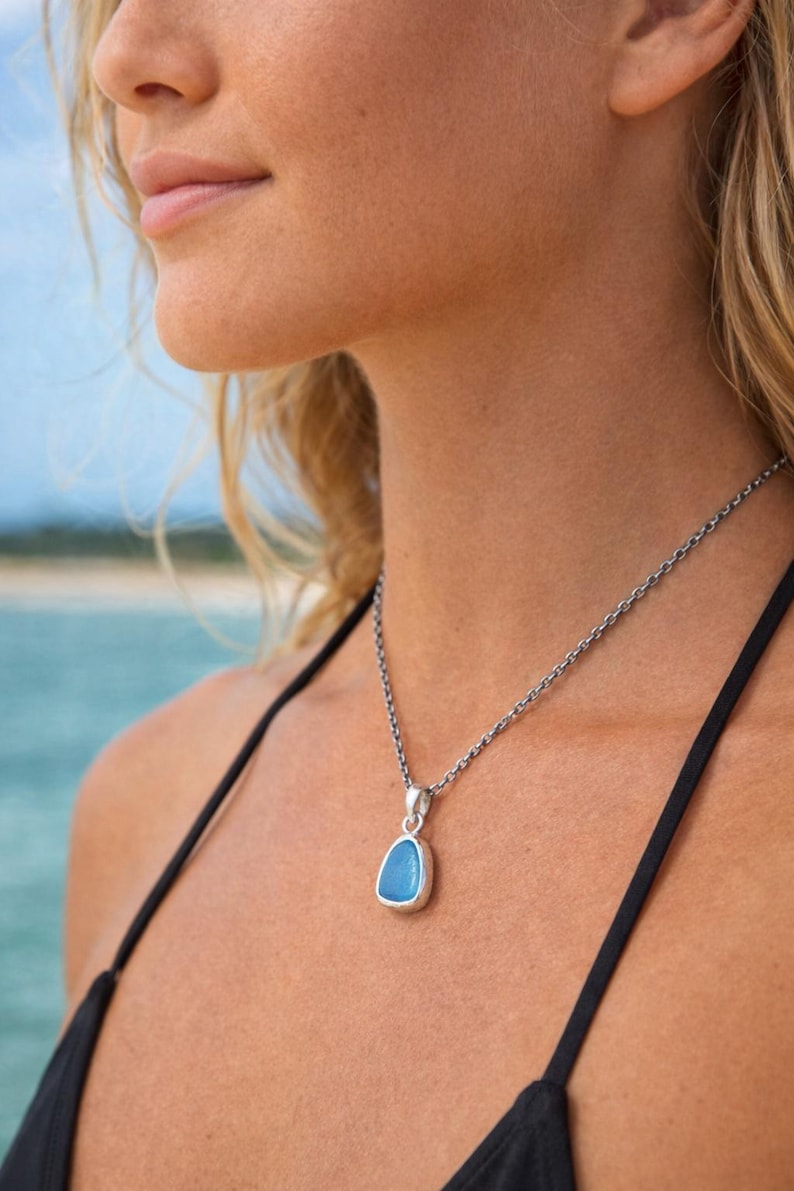 Sea Glass Pendant Necklace Sterling Silver Sea Glass Jewelry Mermaid Tear Ocean Necklace Mermaid Jewelry Birthday Gift Vacation Jewelry Gift image 18