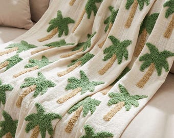 Block Printed Palm Tree Coverlet – Boho Coastal Sofa & Nursery Decor
