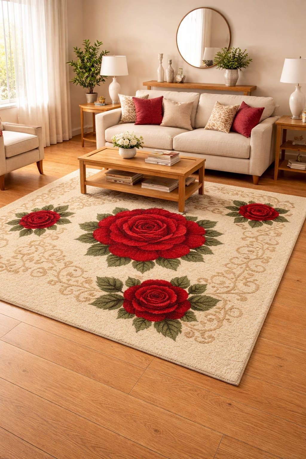 Red Or Roses Area Rugs Hand Tufted Red Rose Floral Rug, Cream Background, Romantic Decor - Etsy