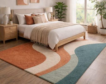 Hand Tufted Abstract Wave Wool Rug, Modern Boho Decor