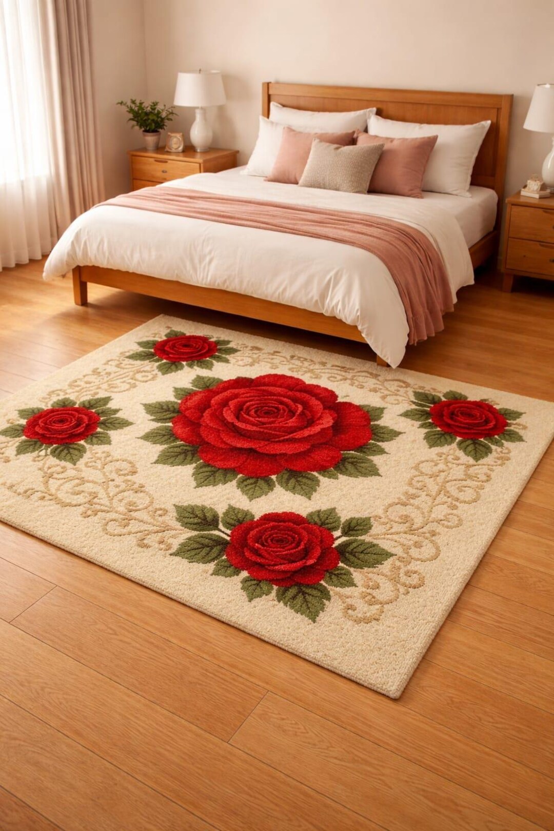 Red Or Roses Area Rugs Hand Tufted Red Rose Floral Rug, Cream Background, Romantic Decor - Etsy