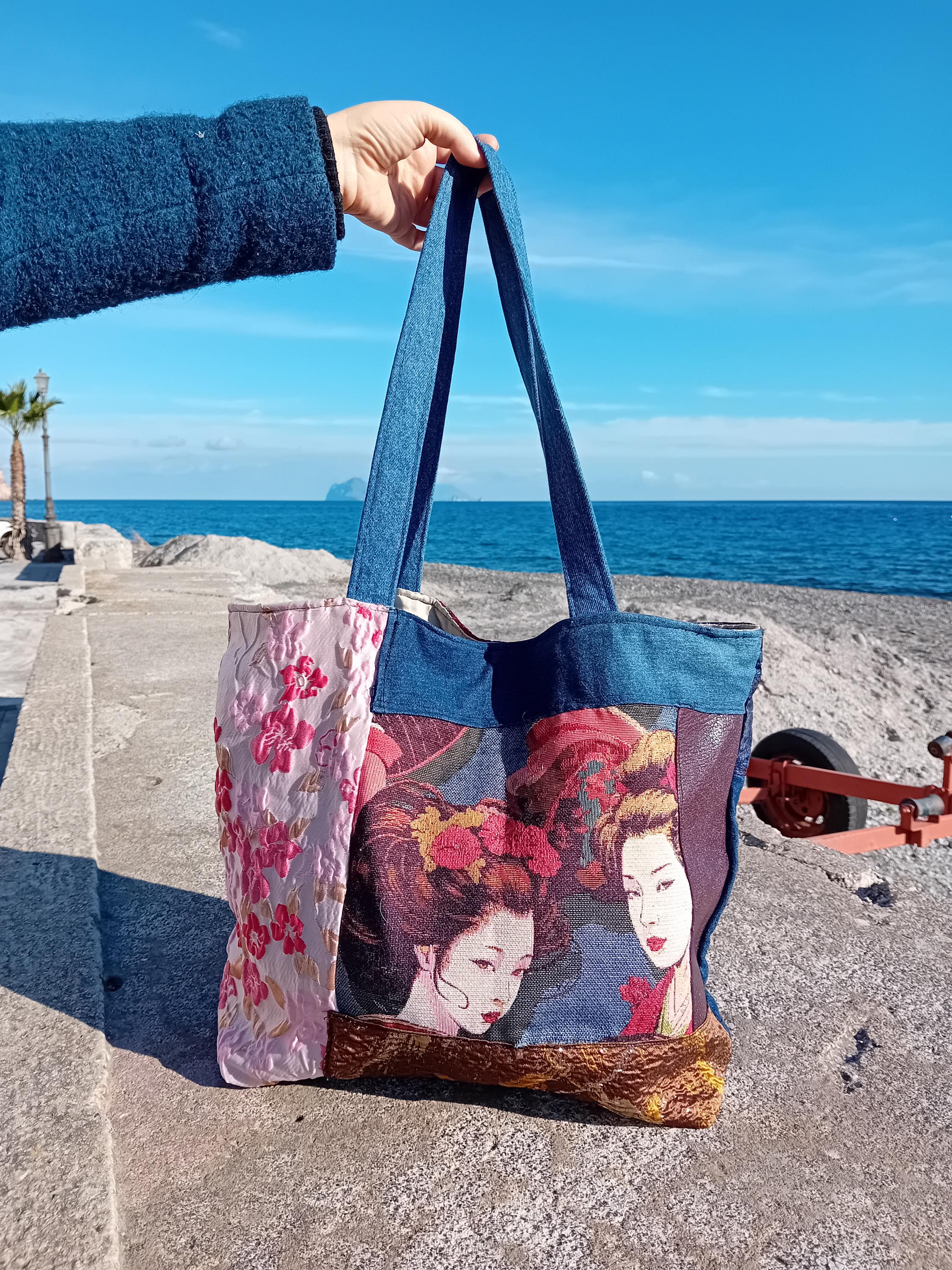 Florence Ital. Shopper Vera Pelle Donna Borsa a Tracolla Patchwork