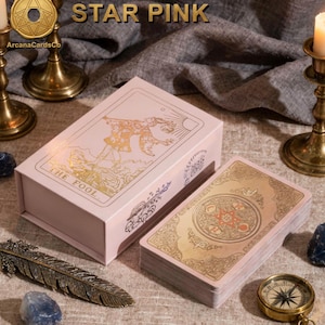 Tarotlek i guldfolie, Rider Waite-stil, 78-korts spådomsset med guidebok