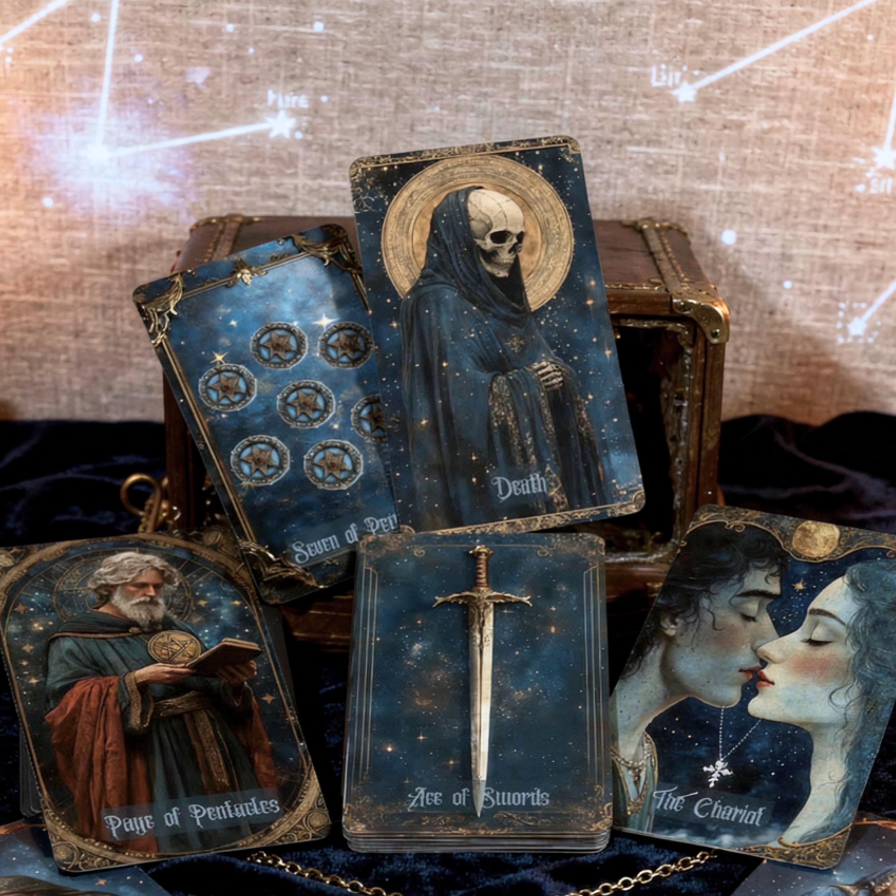 Celestial Tarot Deck With Guidebook, 78 Card Cosmic Blue Gold Set 13x8 ...