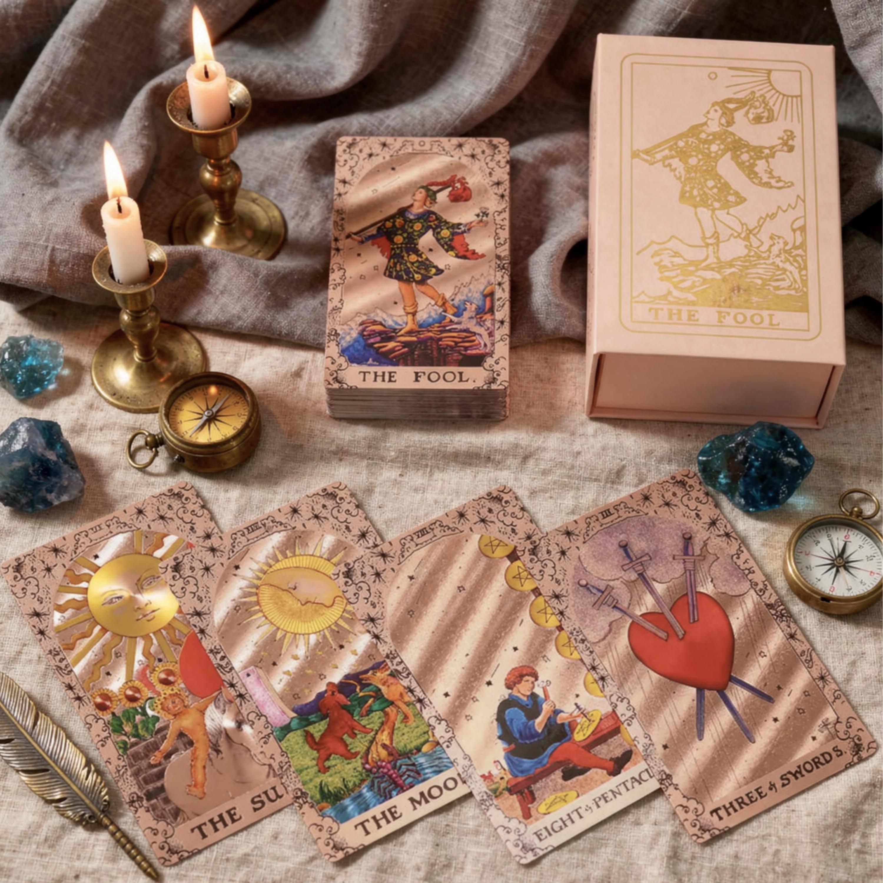 Divination Style Gold Foil Tarot Deck, Rider Waite Style 78 Card Divination Set With ...