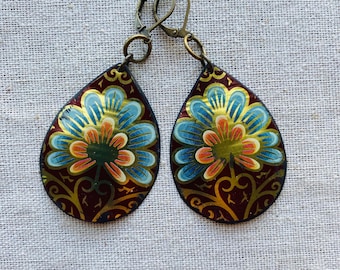 Tin Earrings “Tropical Flower” Tin For the Ten Year Tenth Anniversary