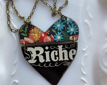 Tin Jewelry Heart Necklace "Hinged Heart #9" Tin for the Ten Year Tenth Wedding Anniversary
