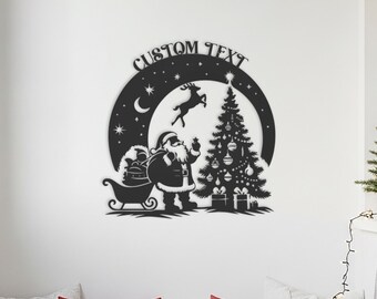 Benutzerdefinierte Weihnachten Santa Metallschild, personalisierte Feiertags-Wandkunst, Weihnachtsbaum-Dekor, Weihnachtsmann-Schlitten-Metallkunst, festliche Hauptdekoration