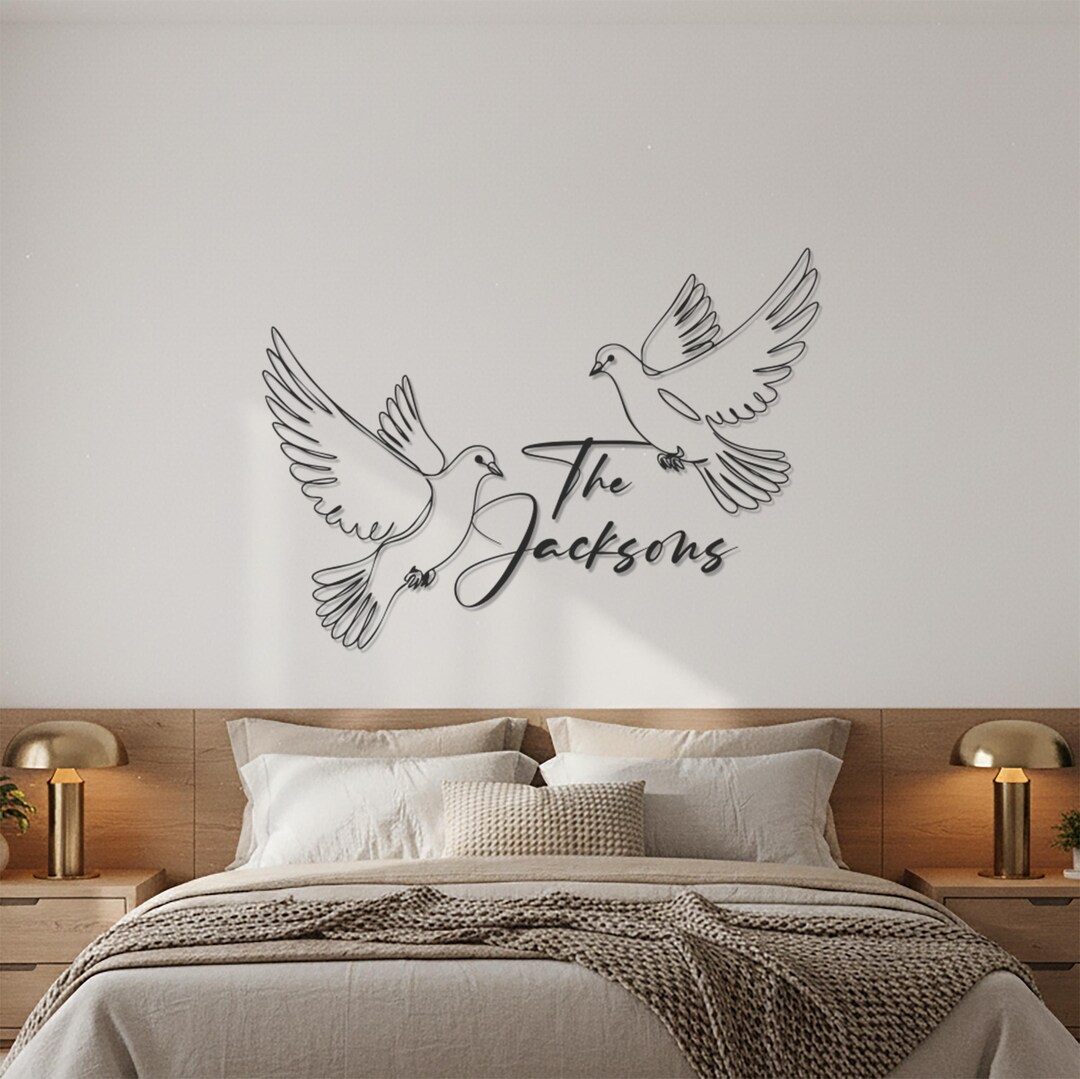 Custom Love Birds Metal Wall Art, Personalized Family Name Sign ...