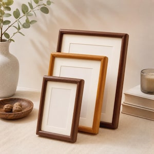 Rounded Corner Solid Wood Photo Frame, Walnut & Teak Wood Picture Frame, Handcrafted Wood Desk Decor
