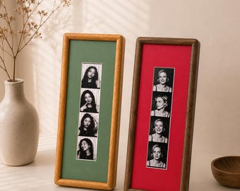 Fotolijst met afgeronde hoeken en kleurrijke passe-partout, massief walnoot- en teakhouten displaylijst, fotolijst voor fotohokjes, fotolijst om herinneringen vast te leggen