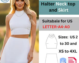 Halter Top and Skirt Set Sewing Pattern PDF | Two Piece Outfit
