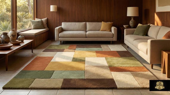 Modern Colorful Geometric Hand Tufted Wool 5x8 8x10 Area Rug For Living Room, Abstract Patchwork Design 6x9 Rug For Bedroom, Custom 9x12 Rug