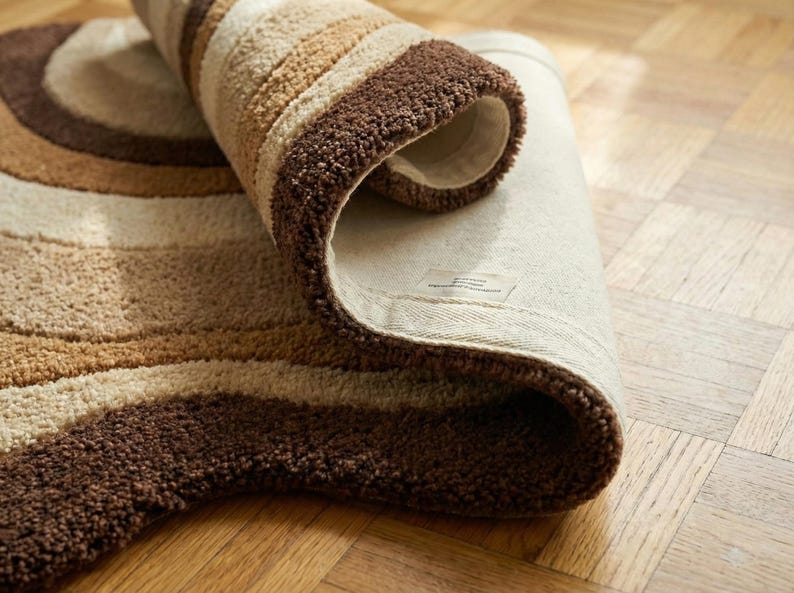 Hand Tufted Abstract Wave Rug, Modern Wavy Area Rug, Beige Brown Cream ...