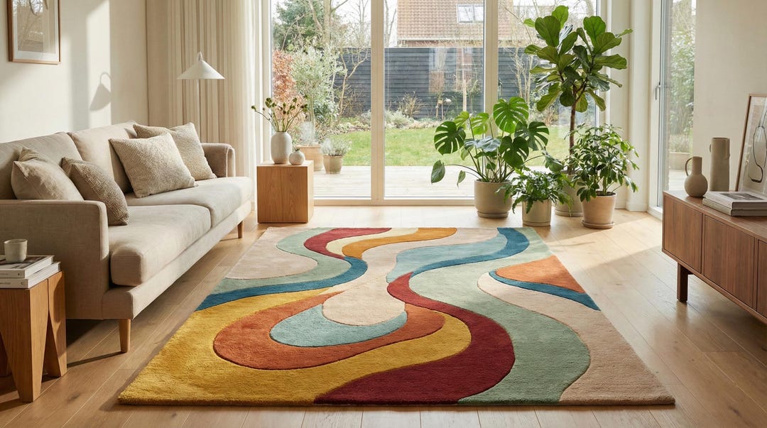 Modern Colorful Wave Pattern Hand Tufted Wool 7x10 Area Rug for Living ...
