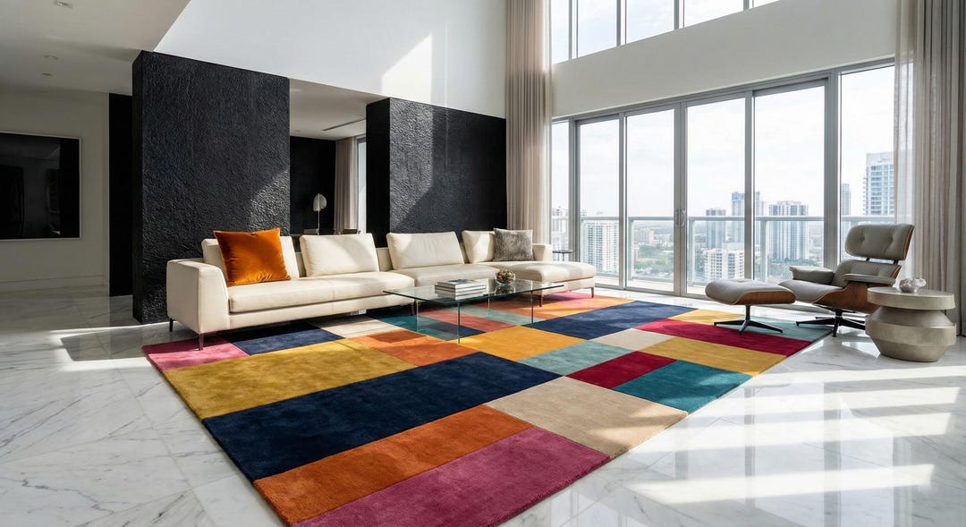 Modern Colorful Geometric Hand Tufted Wool 5x7 Area Rug for Living Room ...