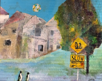 Record‑Size Cardboard Canvas Abstract Painting, Hand‑Painted Modern Textured Wall Art