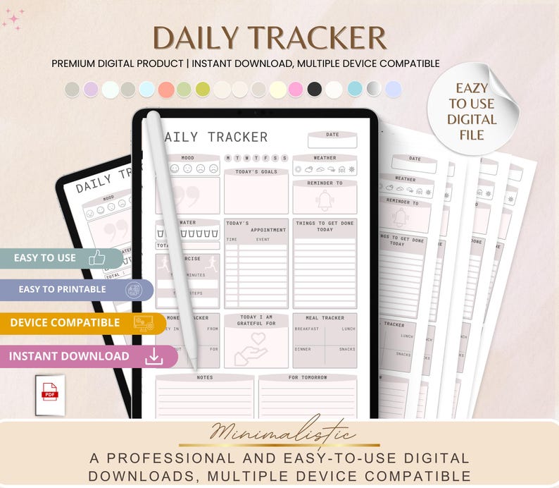 Daily Tracker Printable | Daily Productivity Planner, Habit & Task ...