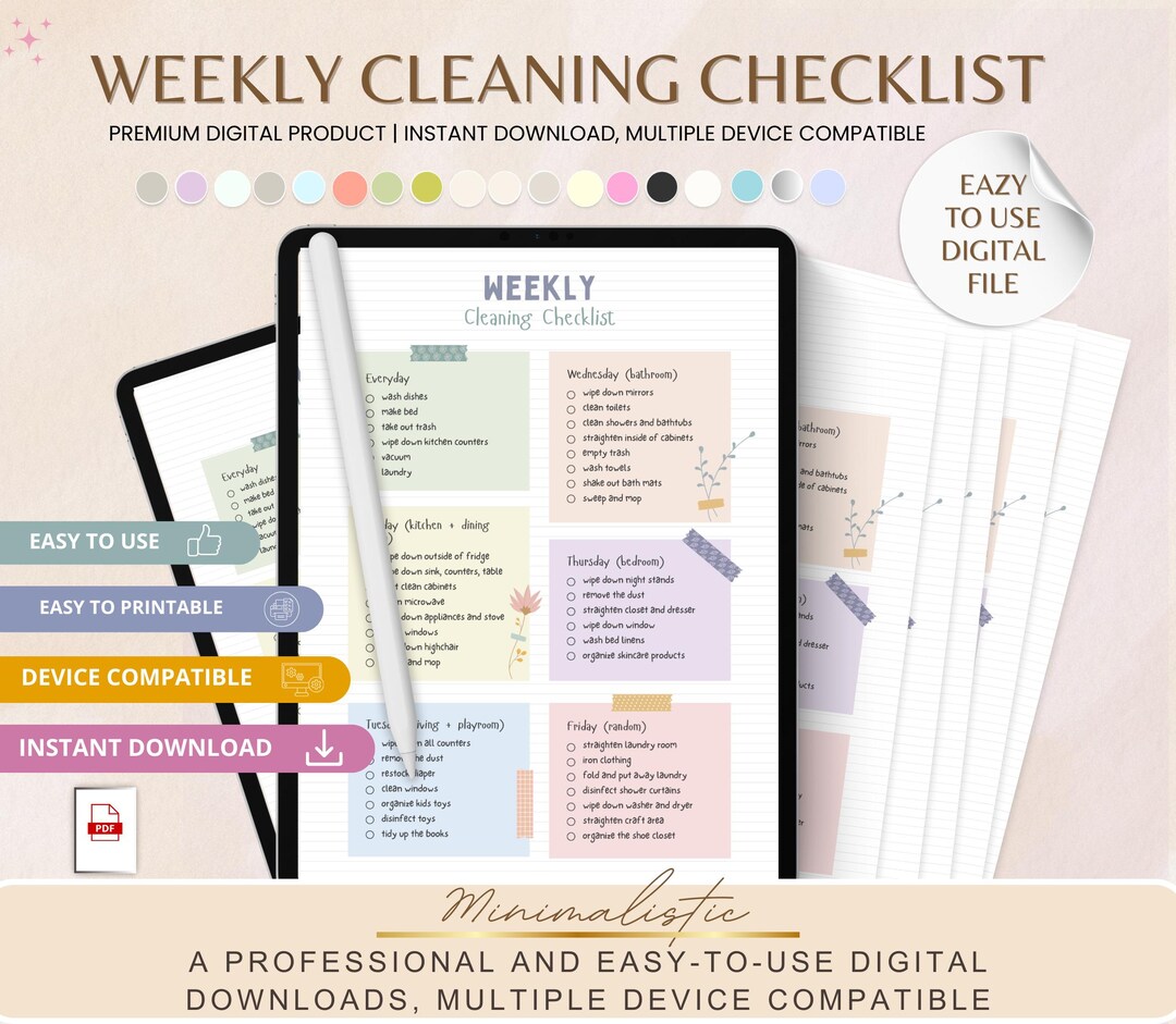 Weekly Cleaning Checklist Printable | Weekly House Cleaning Schedule ...