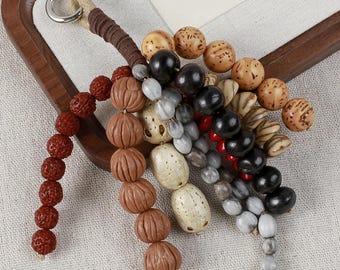 Perline naturali di Rudraksha e nocciolo di pesca, distanziatrici sfuse fai da te da 8-15 mm, perline di preghiera buddiste Mala, forniture per la creazione di gioielli per yoga e meditazione