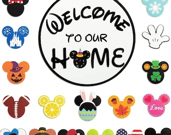 Cartello di benvenuto intercambiabile / Decorazione stagionale per la porta d'ingresso / Decorazione personalizzata con la testa di Topolino / Regalo di inaugurazione della casa / Decorazioni per la casa a tema Disney