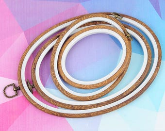 Cerchio ellittico per ricamo, cornice in plastica effetto legno, cerchio ovale non regolabile per ricamo, punto croce e decorazione murale fai da te.