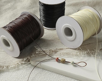 Cordino cerato extra fine da 10 m, 0,5 mm, nero, bianco, marrone, in cotone cerato, filo per perline per la creazione di gioielli, bracciali e collane.