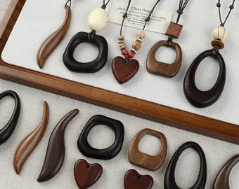 6 stili di ciondoli in legno, anelli in legno cavo e ciondoli a forma di cuore, perline in legno naturale per la creazione di collane e gioielli, materiale per il fai da te.