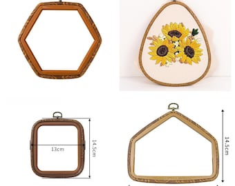 Set di telai da ricamo dalla forma insolita, cerchi geometrici moderni per ricamo, decorazione murale fai da te, cerchio in plastica con finitura effetto legno per punto croce.