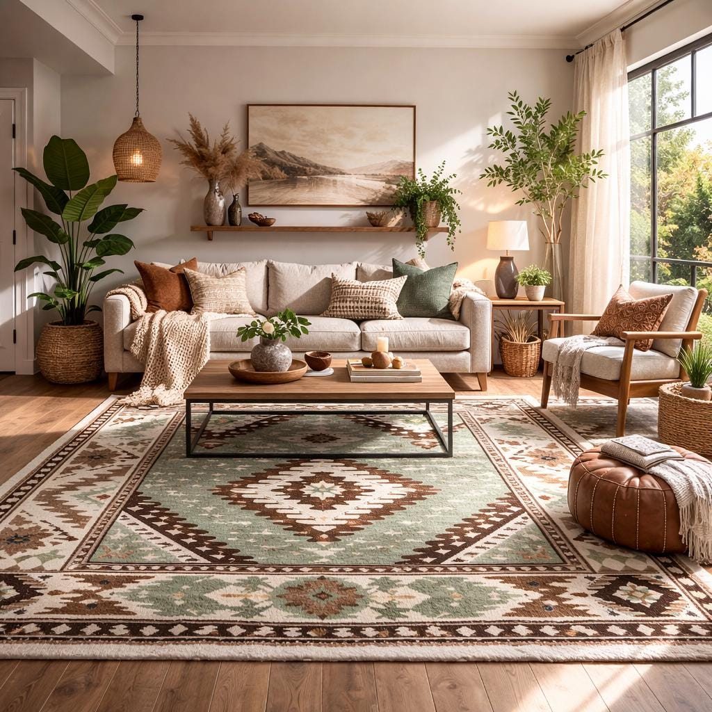 Neautral Color Aztec Rug Sage Green Southwestern Area Rug, Neutral Aztec Tribal Rug, Boho ...