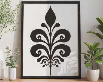 Nordic Kurbits Print, Minimalist Botanical Wall Art (Digital Download)