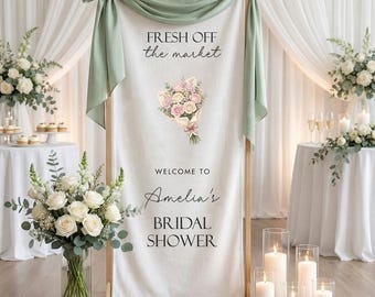 Personalized Bridal Shower Tapestry Banner, Fresh off the Market Decor