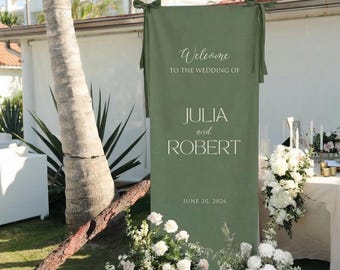 Letrero de bienvenida de lino personalizado para bodas – Pancarta de tela personalizada para eventos