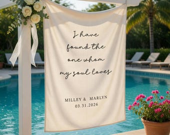 Bannière de mariage religieux en coton et lin : signe personnalisé de cérémonie des chants de Salomon 3 4, bannière de mariage avec nom personnalisé