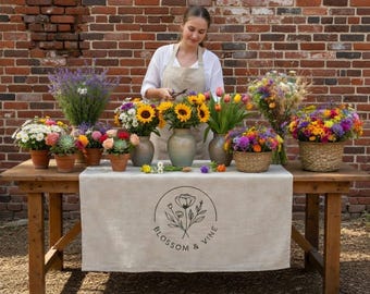 Camino de mesa personalizado con logotipo, pancarta comercial personalizada, letrero para puesto de mercado, letrero de mesa para decoración de tienda pop-up