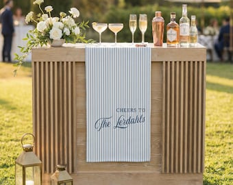 Panneau personnalisé pour bar ou événement à rayures en lin, nom panneau de bienvenue pour mariage, bannière de menu de bar en tissu, lin coton, nom personnalisé panneau de date