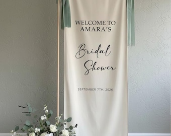 Bannière de bienvenue personnalisée pour la douche nuptiale, lin ou polyester