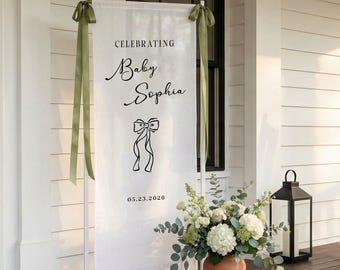 Plaque de bienvenue en tissu personnalisée pour baby shower, bannière bébé en fleurs, cadeau décorations de baby shower, cadeau de baby shower personnalisé, enseigne suspendue