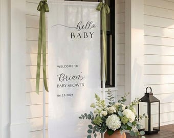 Bannière de bienvenue personnalisée Hello Baby Shower, décoration de fête en lin