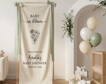 Bannière en tissu bébé en fleurs, panneau de bienvenue personnalisé pour baby shower, décoration garden-party
